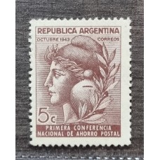 ARGENTINA 1943 GJ 904 ESTAMPILLA FILIGRANA RAYOS RECTOS NUEVA MINT HERMOSA U$ 60 